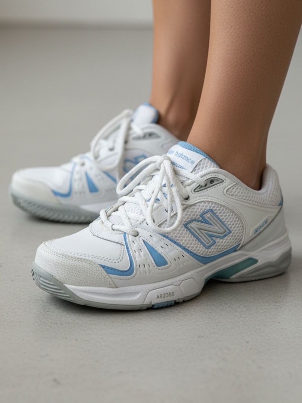 New Balance Women’s 655 WC655WT White Blue Tennis Court Shoes Sneakers 6.5